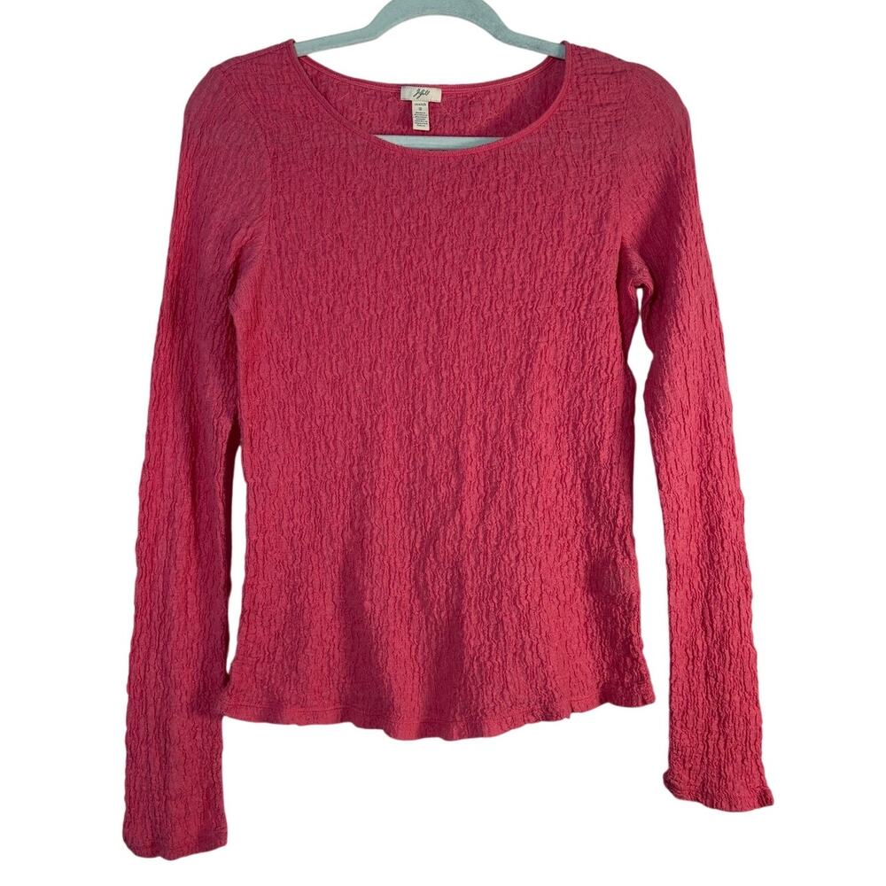 J.Jill Pink Popcorn Crinkle Textured Knit Long Sleeve Stretch Tee Top Size Small